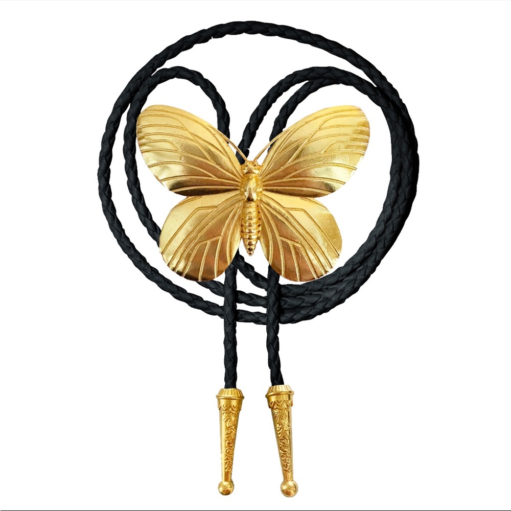 Gold Butterfly Bolo Tie with Black Cord